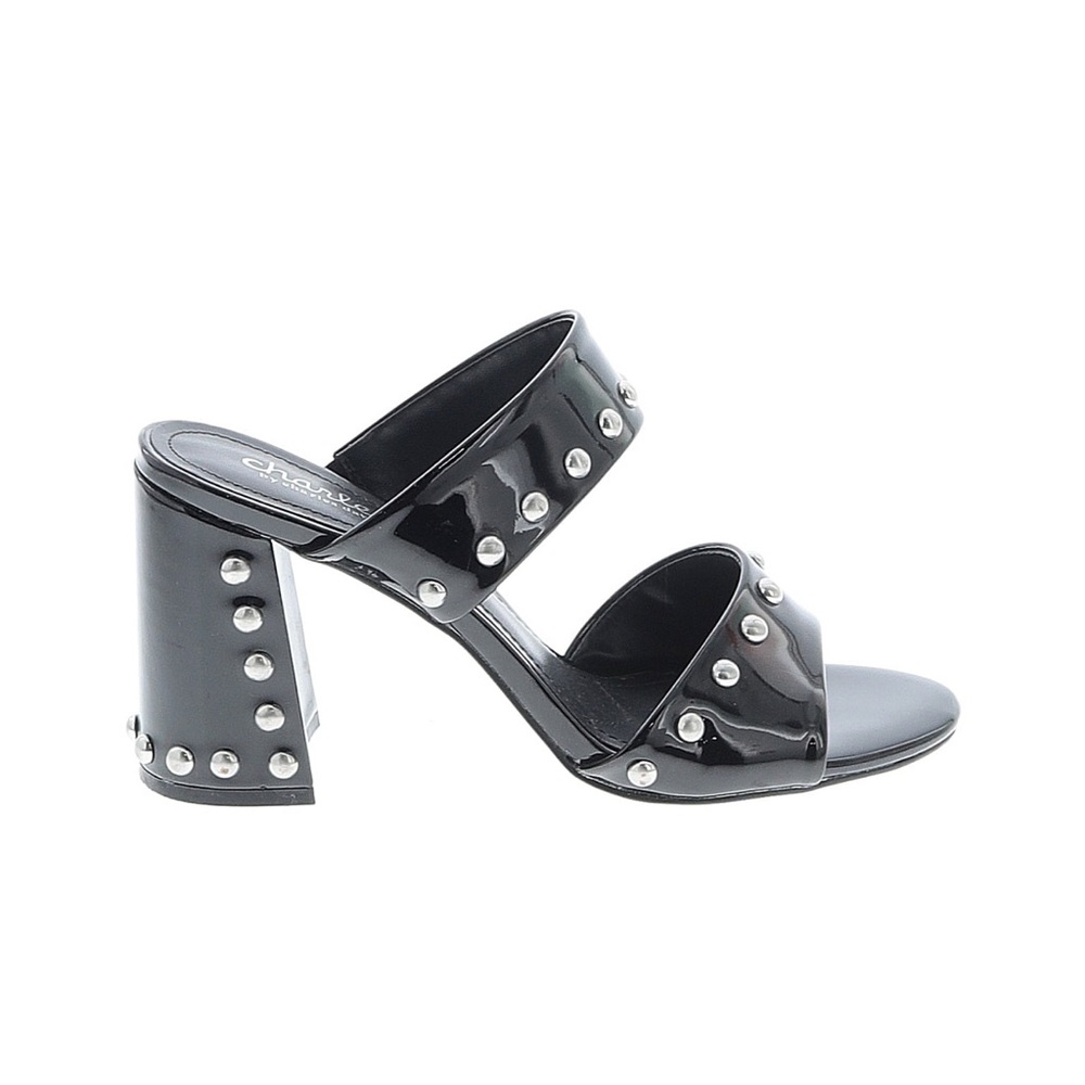 Charles by Charles David Roaring Silver-Studded Black Patent Chunky Heels US 7.5